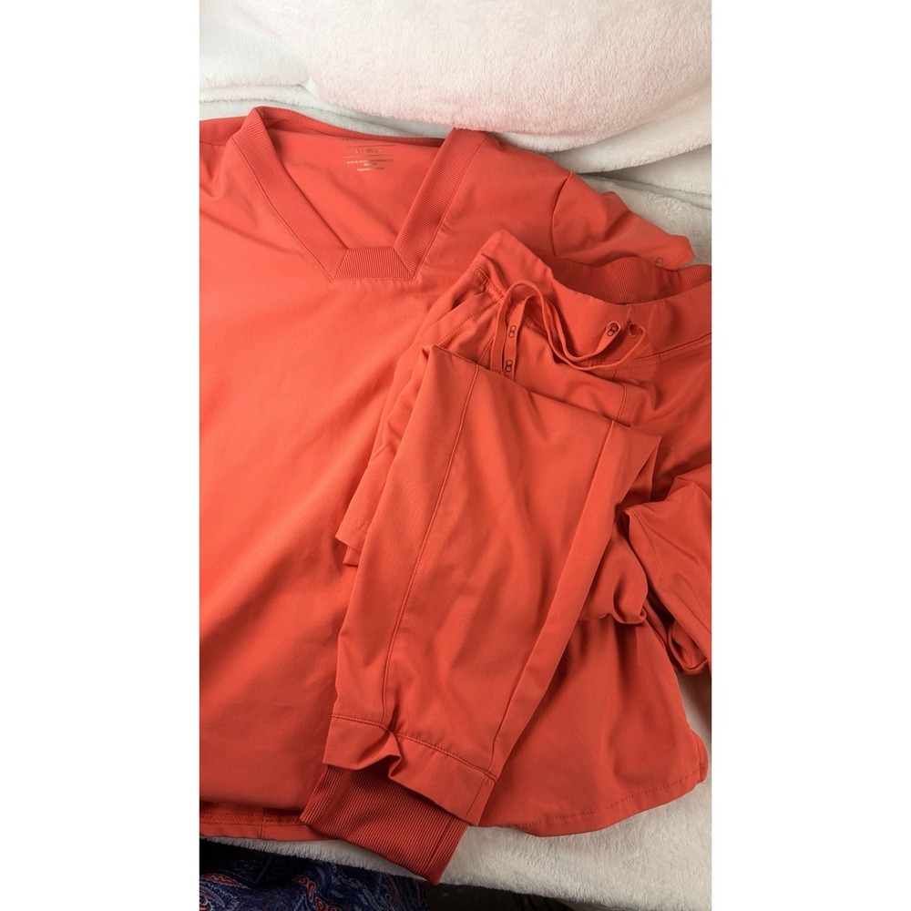 Cherokee Allura Select Scrub Set Coral V-Neck Top & Jogger Pants Sm Petite EUC